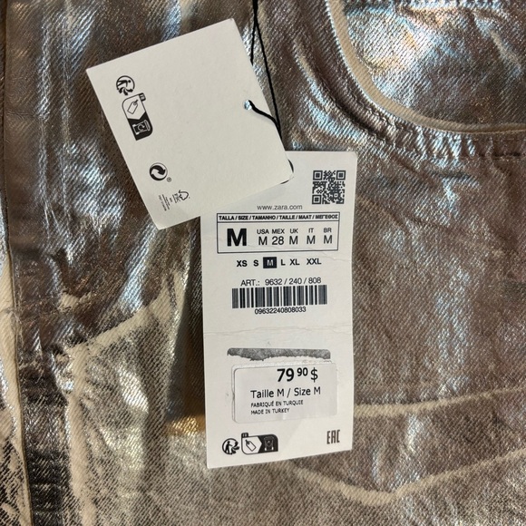 ZARA Sz M The Pleated High Waist Metallic Silver Midi Skirt NEW WITH TAGS - Picture 5 of 12